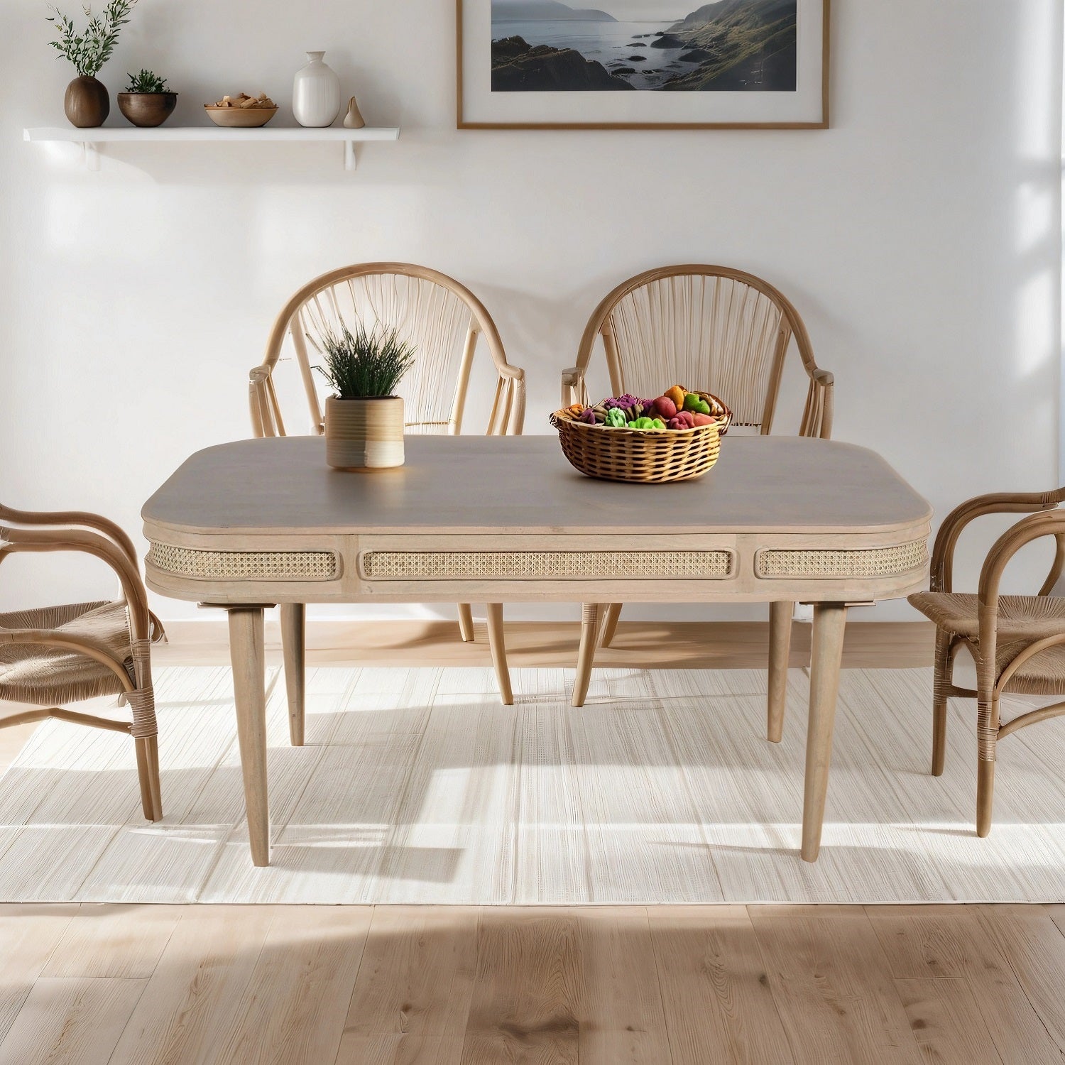 Adah Cane & Mango Wood Dining Table 6 Seater