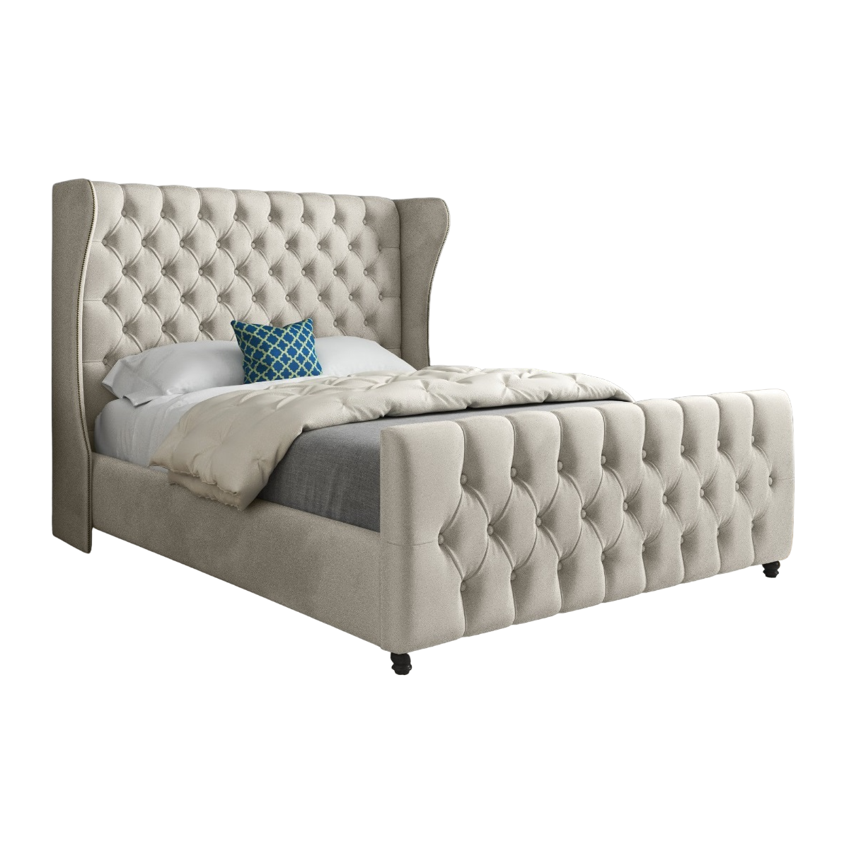 Donati Straight Curved Top Upholstered Soft Velvet Bed Frame