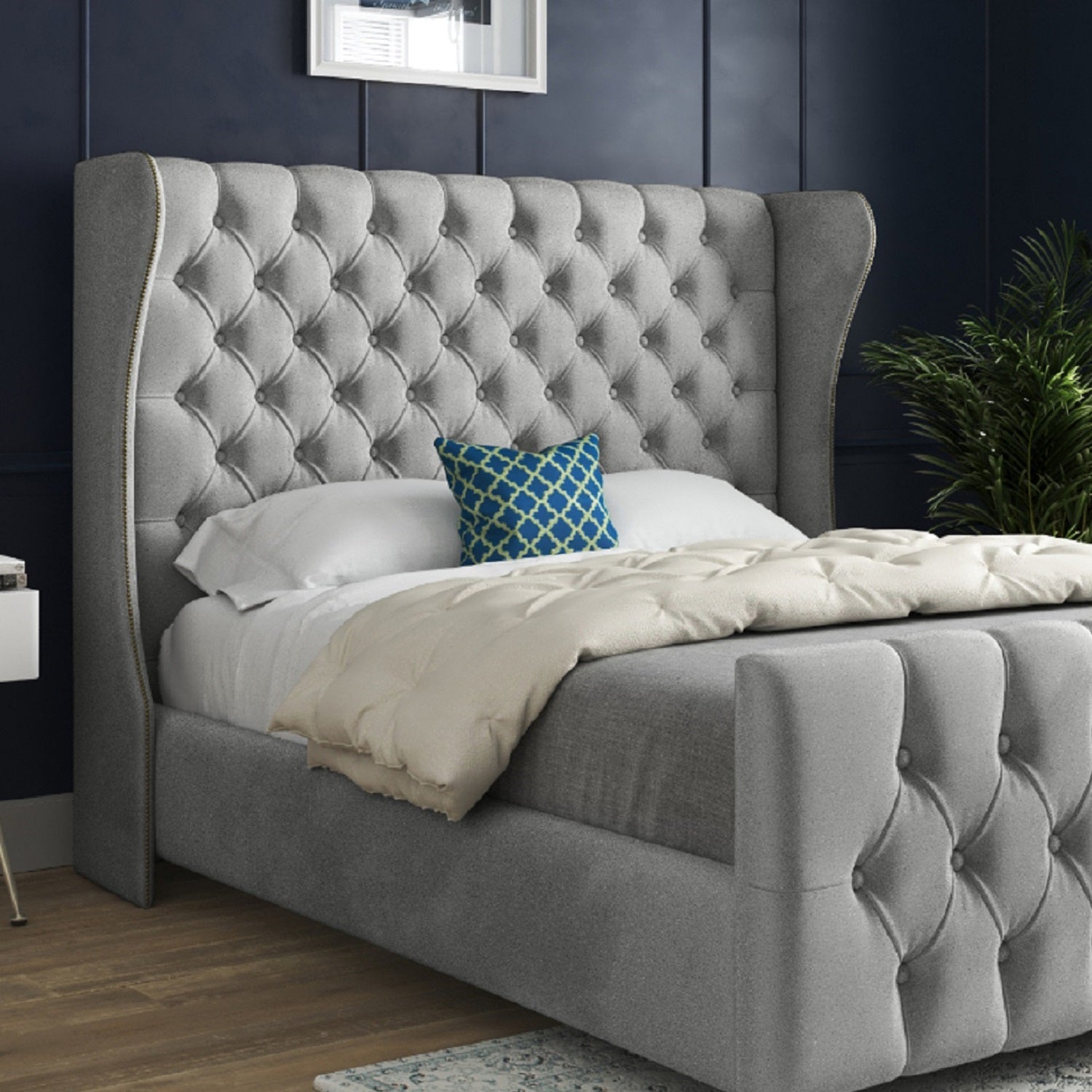 Donati Straight Curved Top Upholstered Soft Velvet Bed Frame