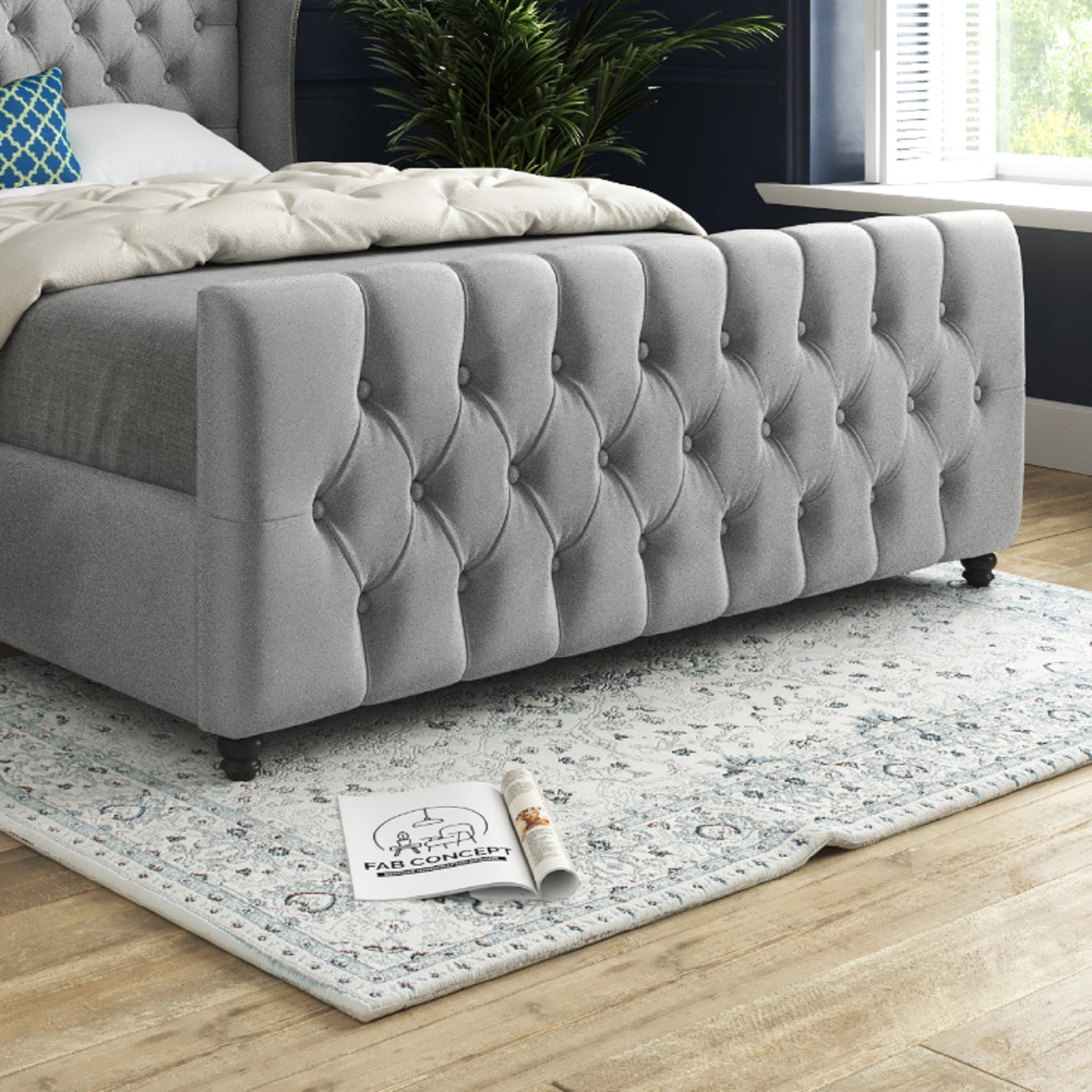 Donati Straight Curved Top Upholstered Soft Velvet Bed Frame