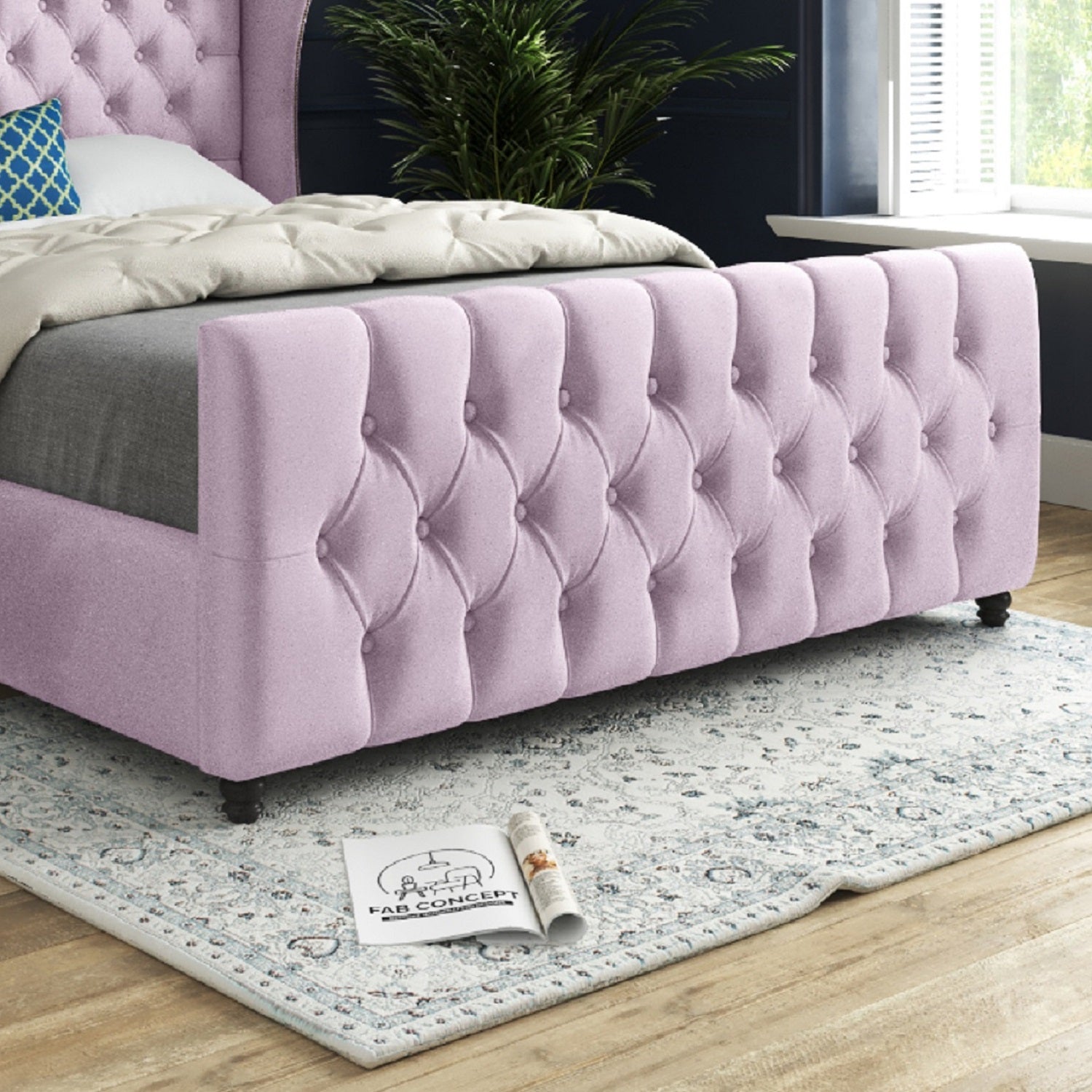 Donati Straight Curved Top Upholstered Soft Velvet Bed Frame