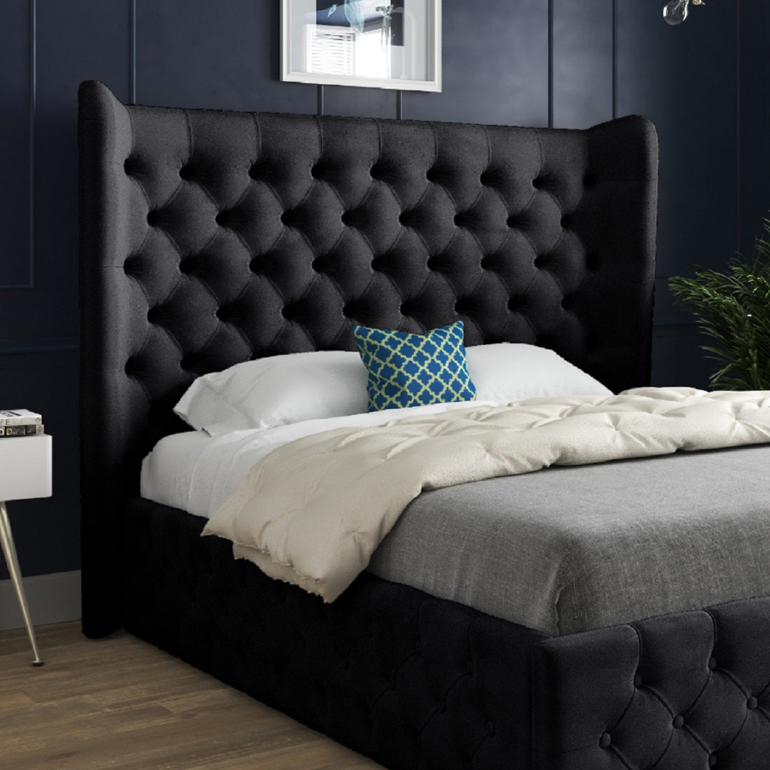 Florence Wide Winged Upholstered Soft Velvet Bed Frame