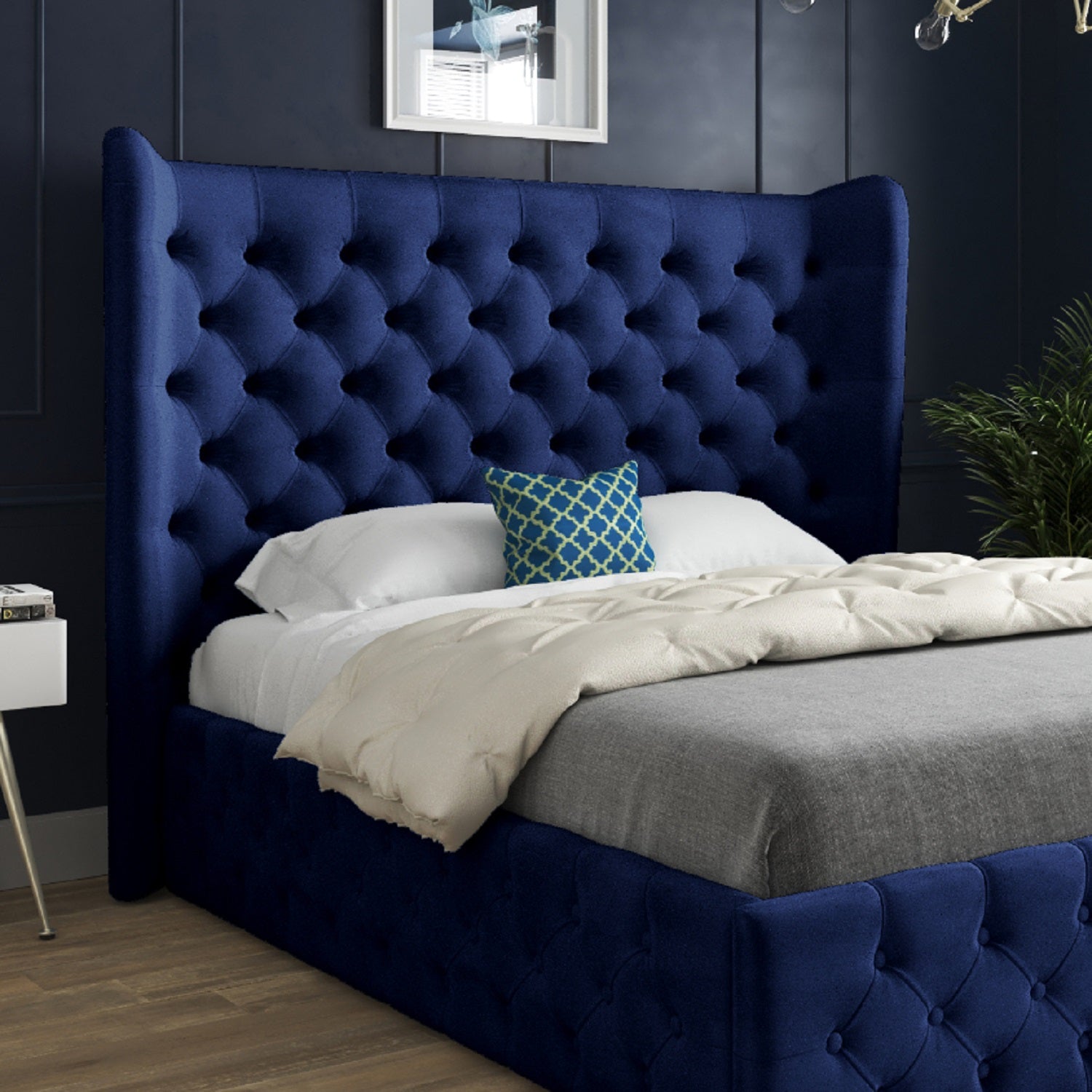 Florence Wide Winged Upholstered Soft Velvet Bed Frame