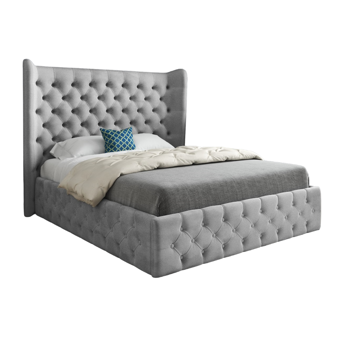 Florence Wide Winged Upholstered Soft Velvet Bed Frame