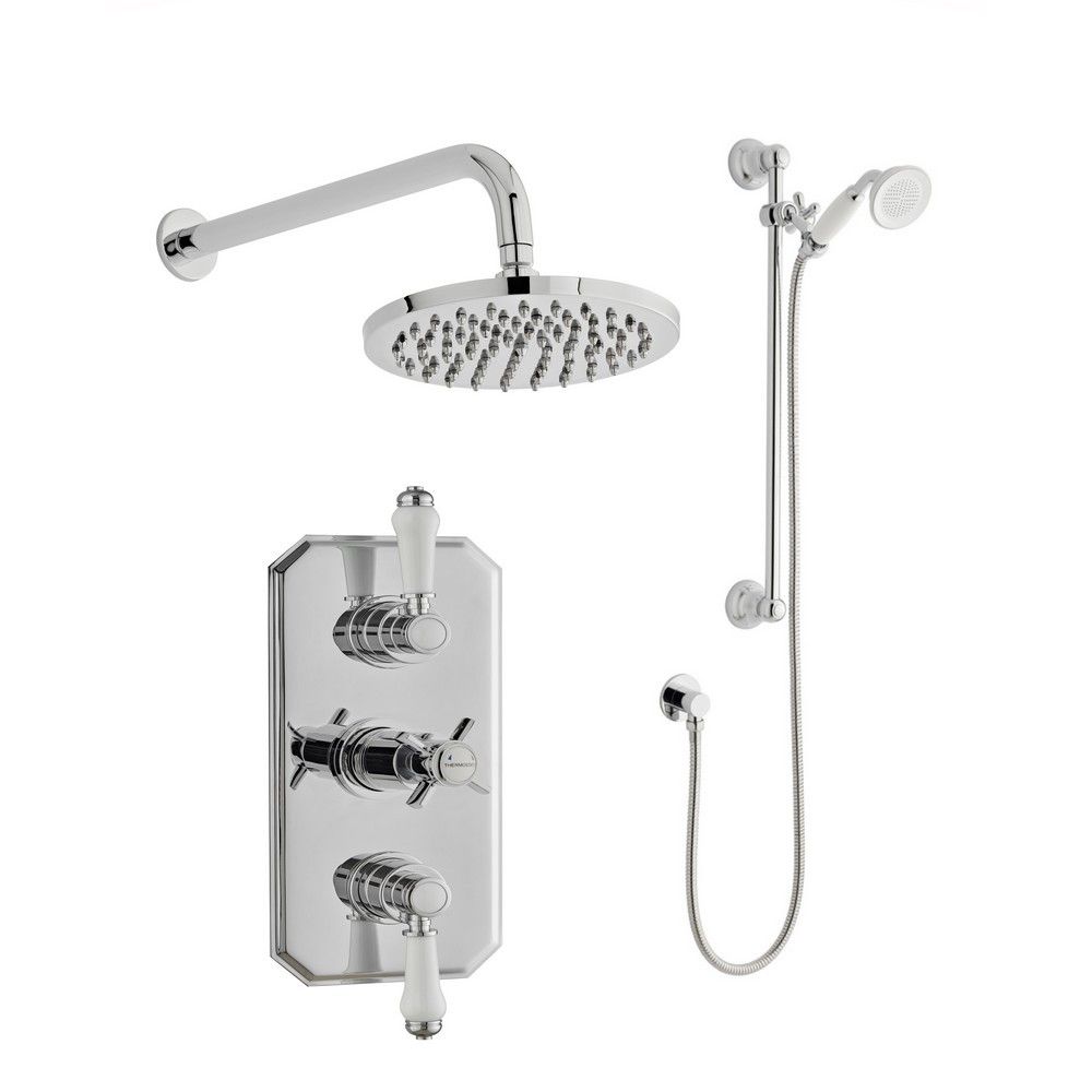Heritage Triple Thermostatic Shower With Slide Rail Kit & Overhead Drencher