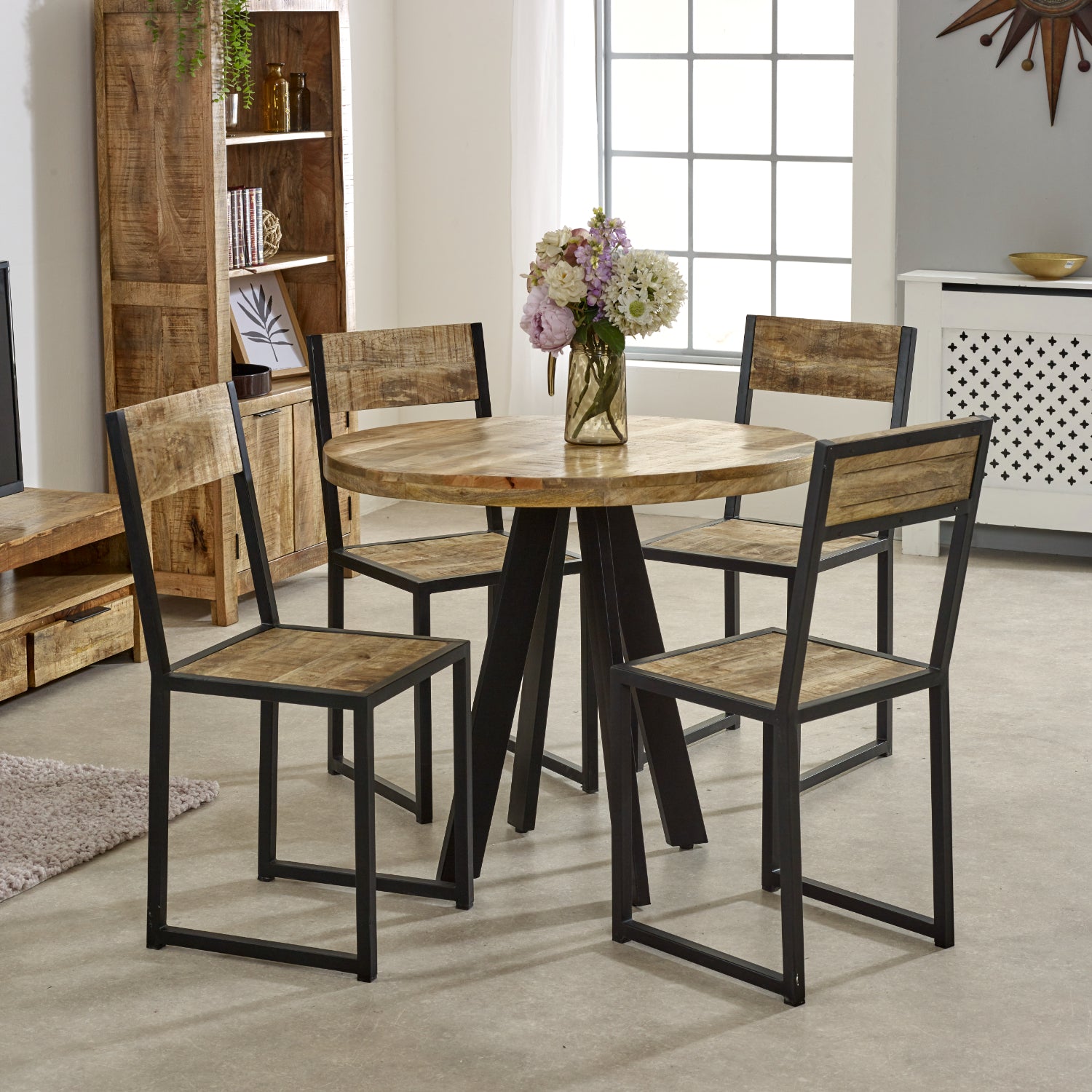 Vogo Industrial Metal & Wood Dining Chair - Set of 2