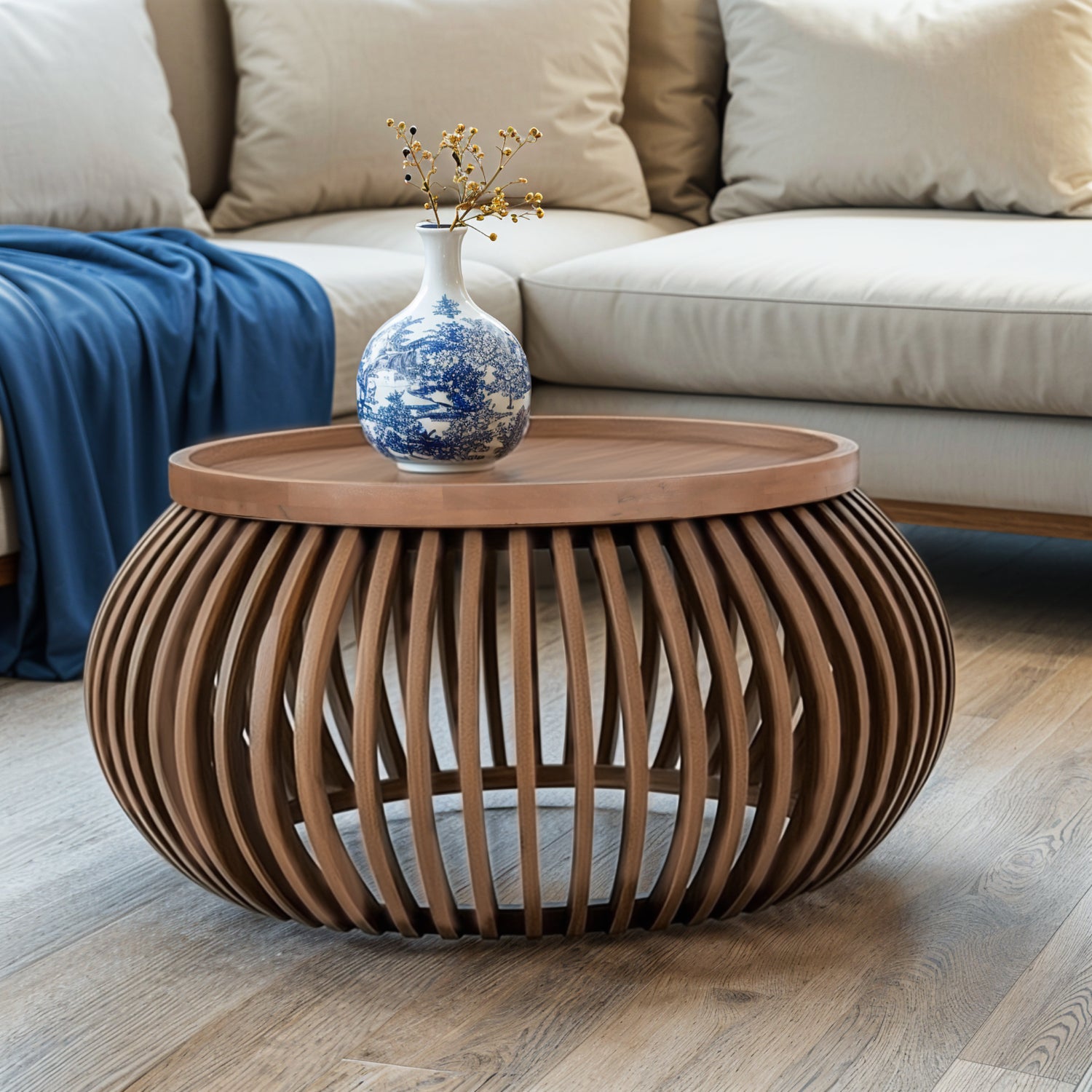 Calista Solid Wood Small Round Low Coffee Table