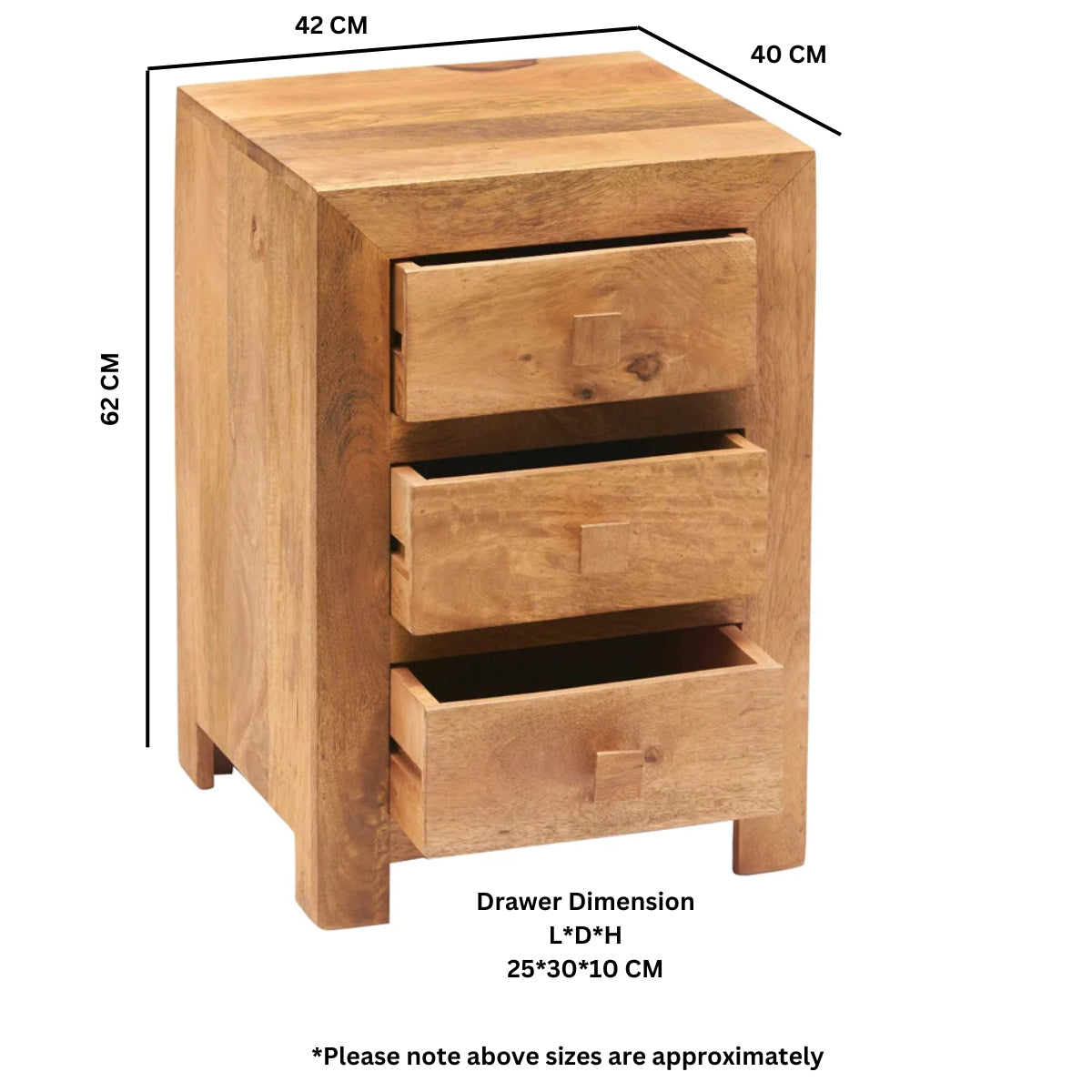 Clasby Light Mango 3 Drawer Bedside