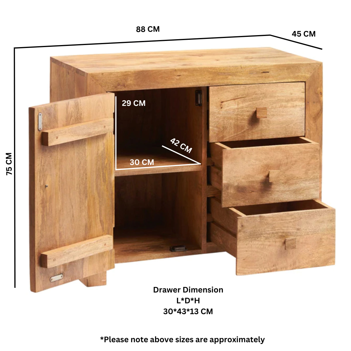 Clasby Light Mango 3 Drawer Sideboard