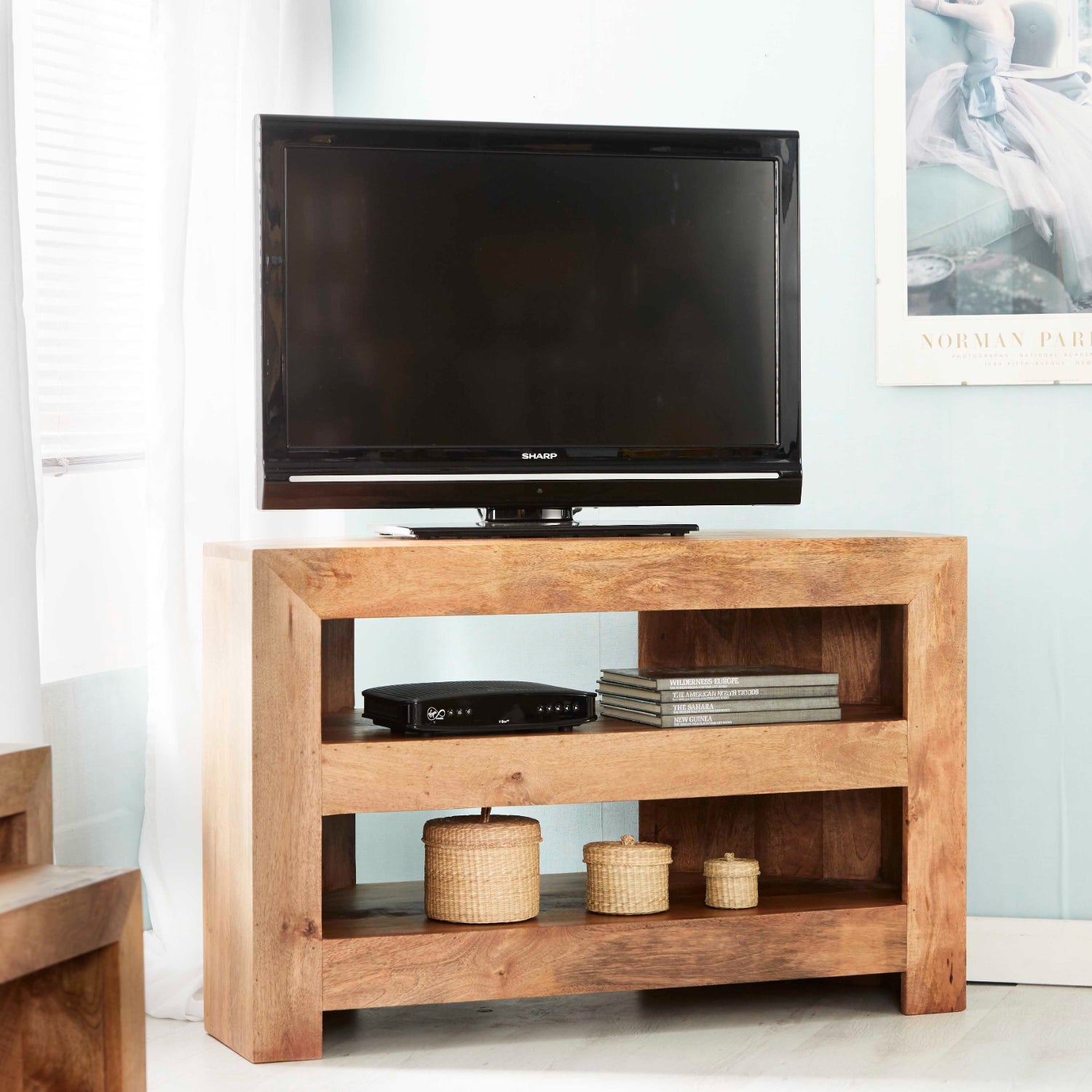 Clasby Light Mango Corner Tv Unit - 100cm
