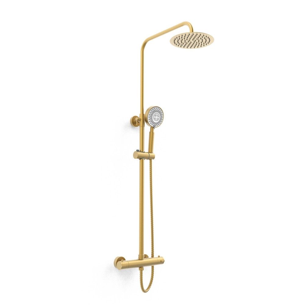 Luxora Round Thermostatic Exposed Bar Shower With Ultra Slim Overhead Drencher & Sliding Handset