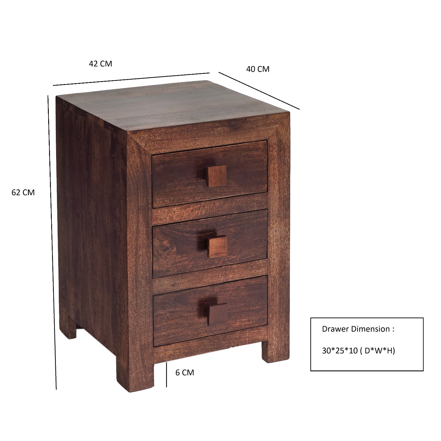 Clasby Dark Mango 3 Drawer Bedside