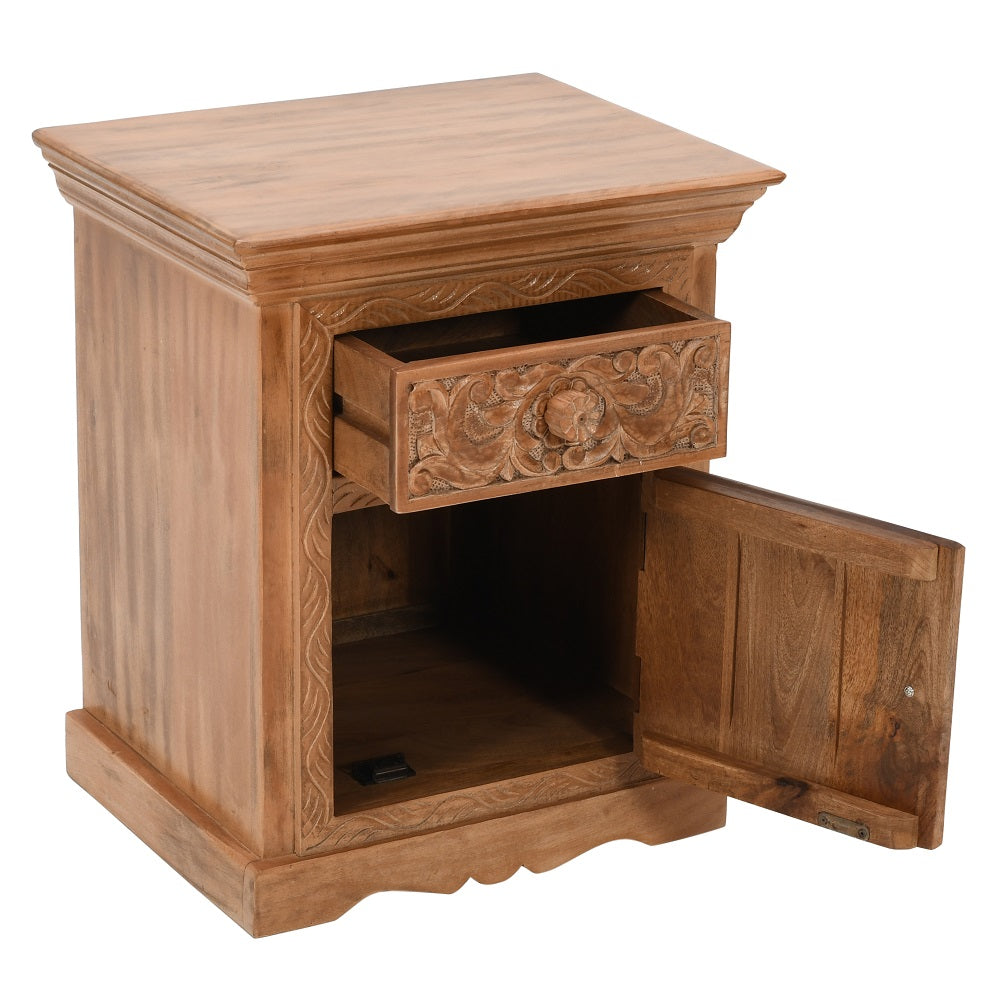 Abingdon Mango Wood Bedside Table With Storage