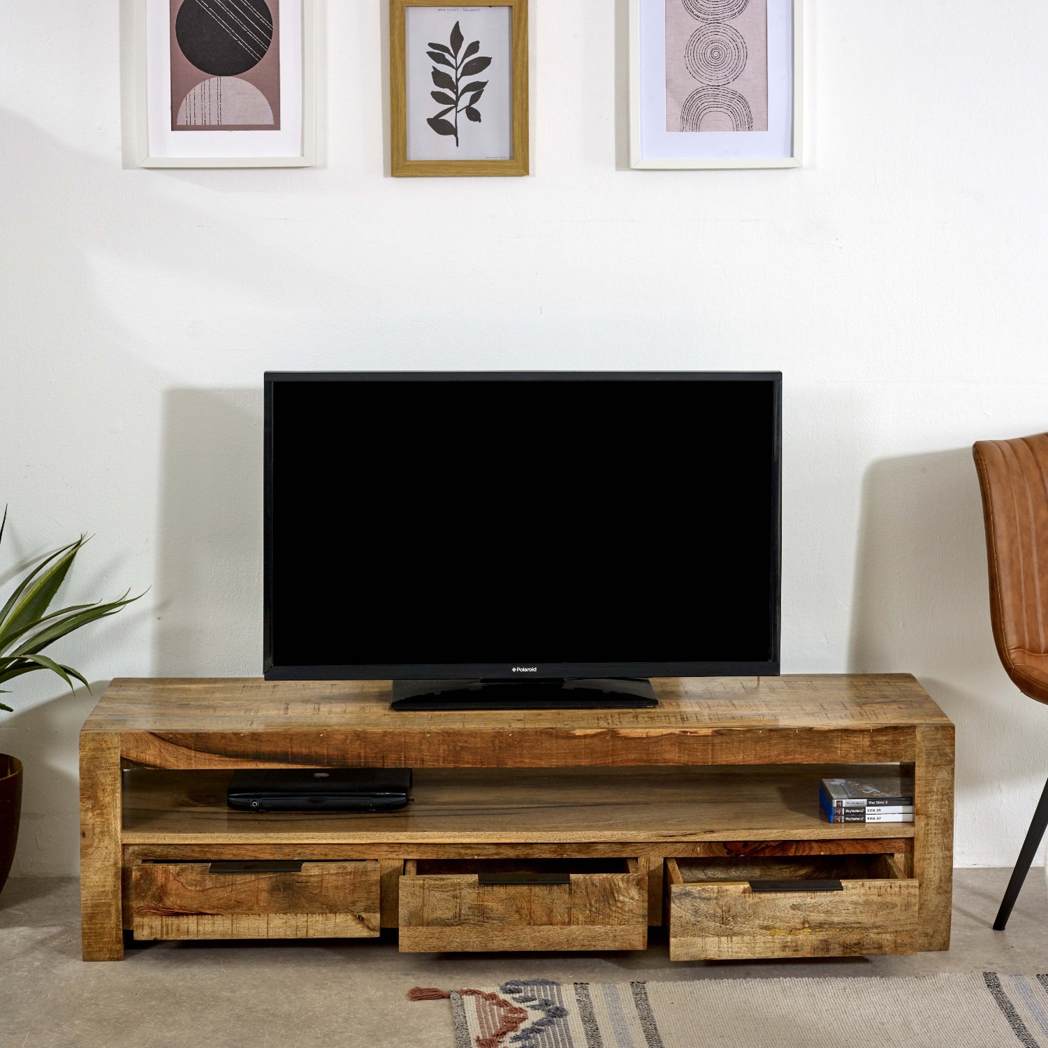 Vogo Solid Wood Large Tvc With 3 Drawers