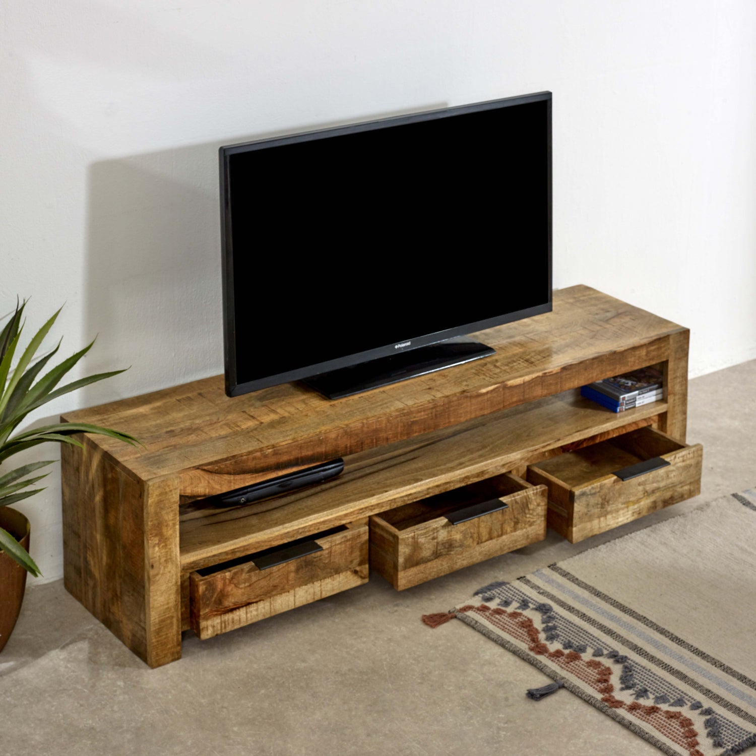 Vogo Solid Wood Large Tvc With 3 Drawers