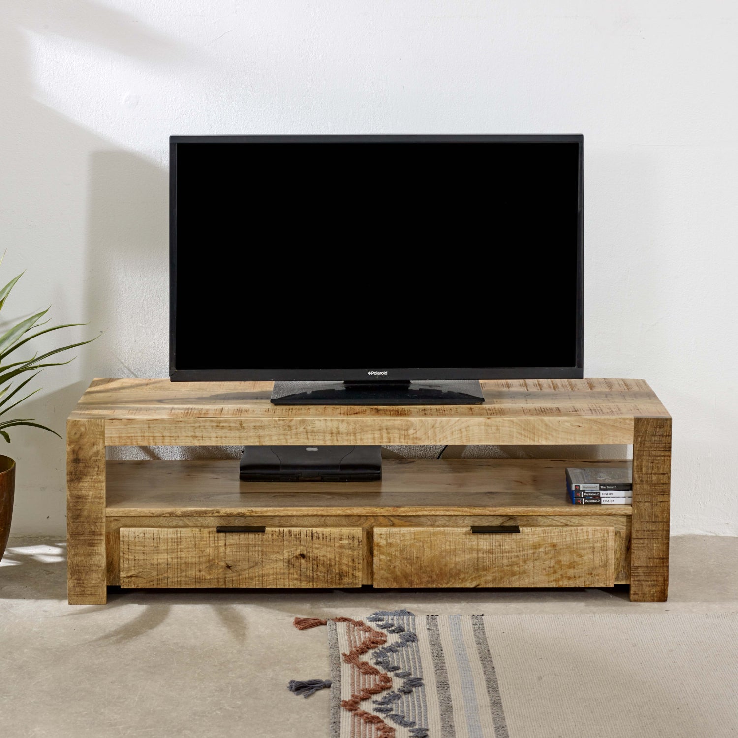 Vogo Solid Wood Tv Stand With 2 Drawers