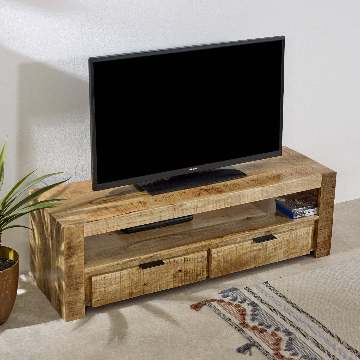 Vogo Solid Wood Tv Stand With 2 Drawers