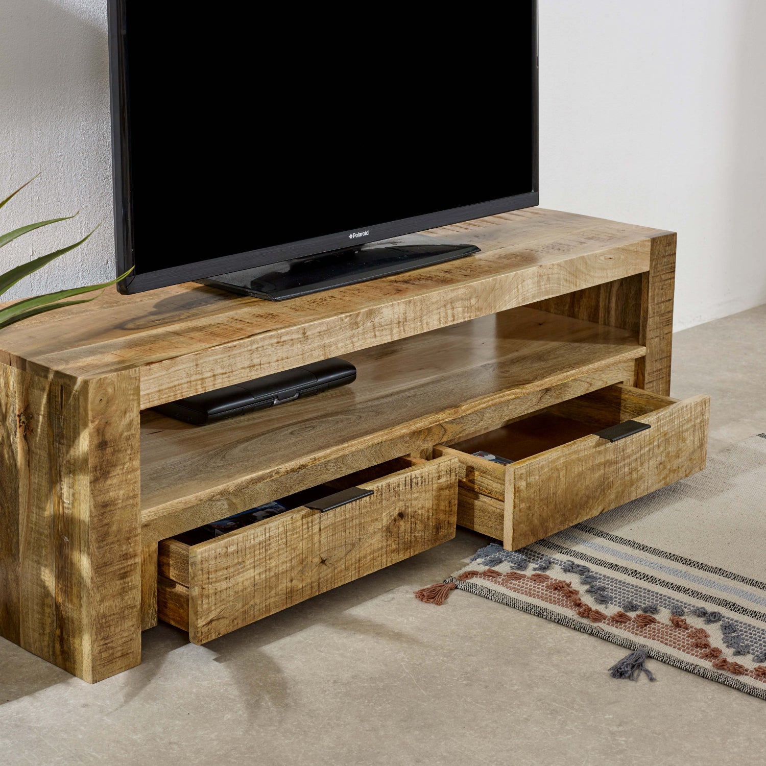Vogo Solid Wood Tv Stand With 2 Drawers