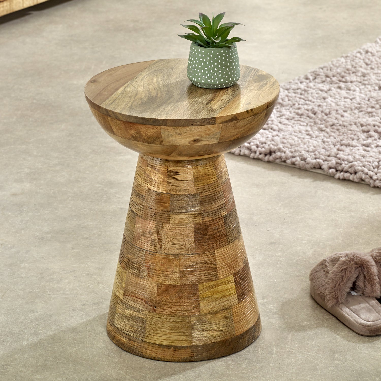  Solid Wood Round Side Table Mushroom Style, Elegant And Versatile