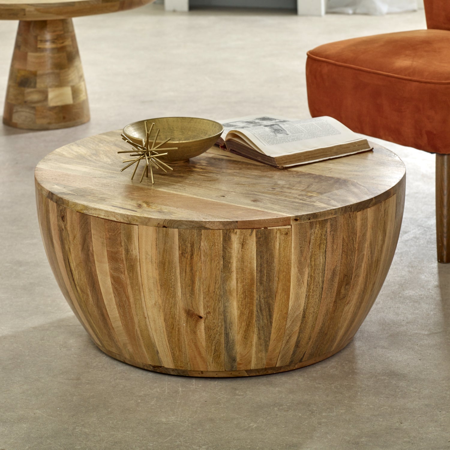 Vogo Solid Wood Drum Coffee Table