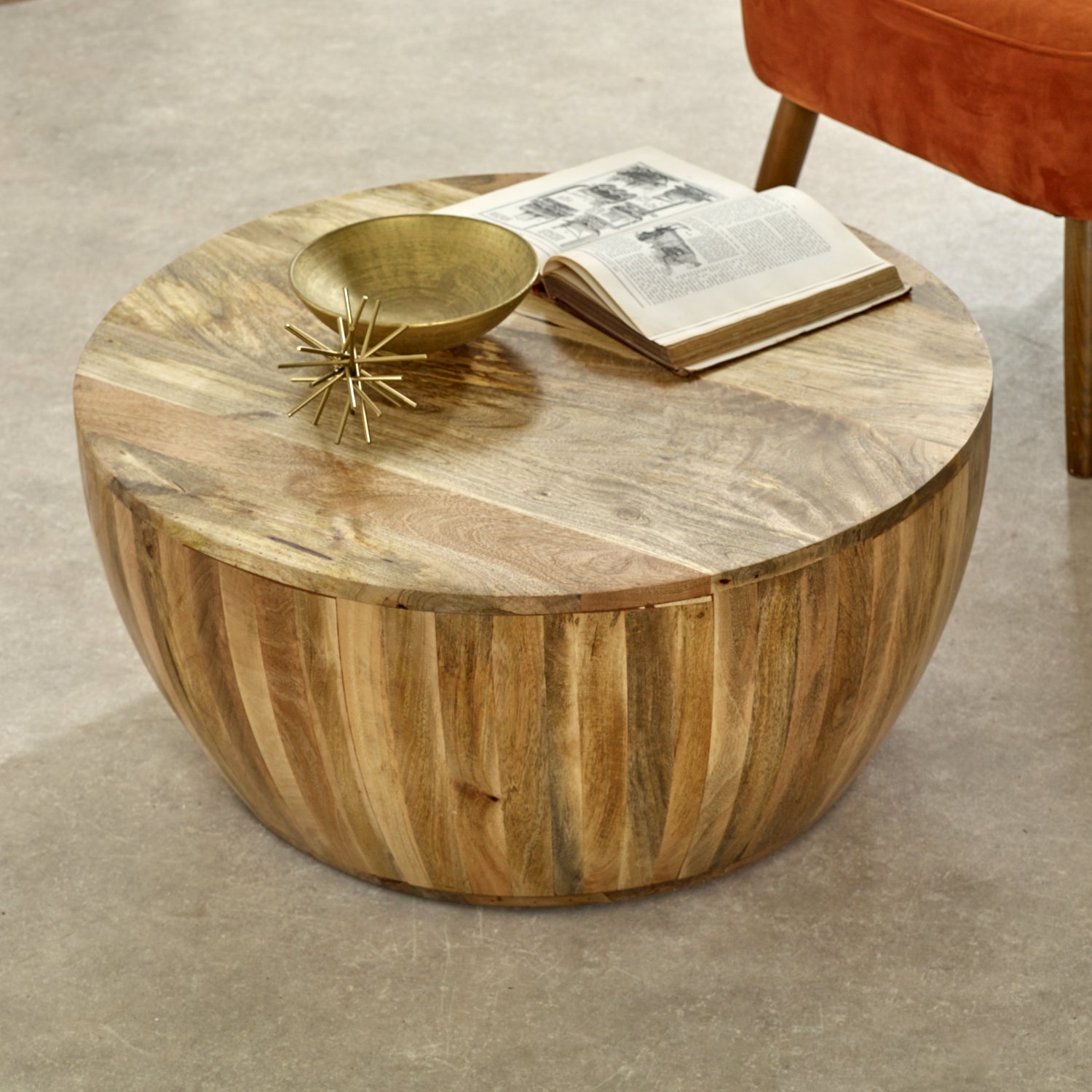 Vogo Solid Wood Drum Coffee Table