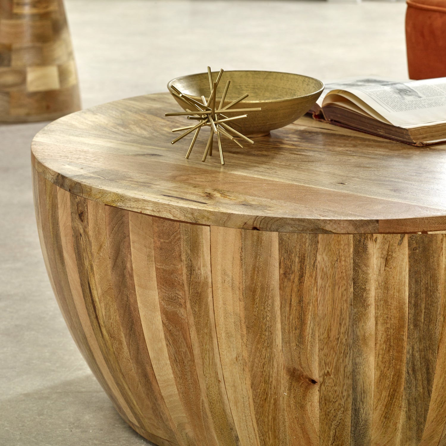 Vogo Solid Wood Drum Coffee Table