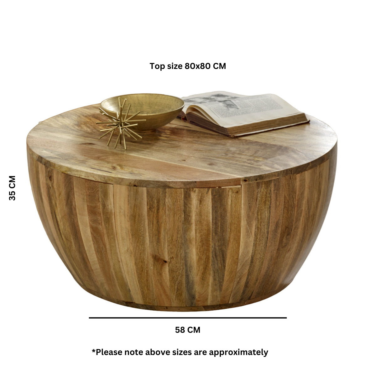 Vogo Solid Wood Drum Coffee Table
