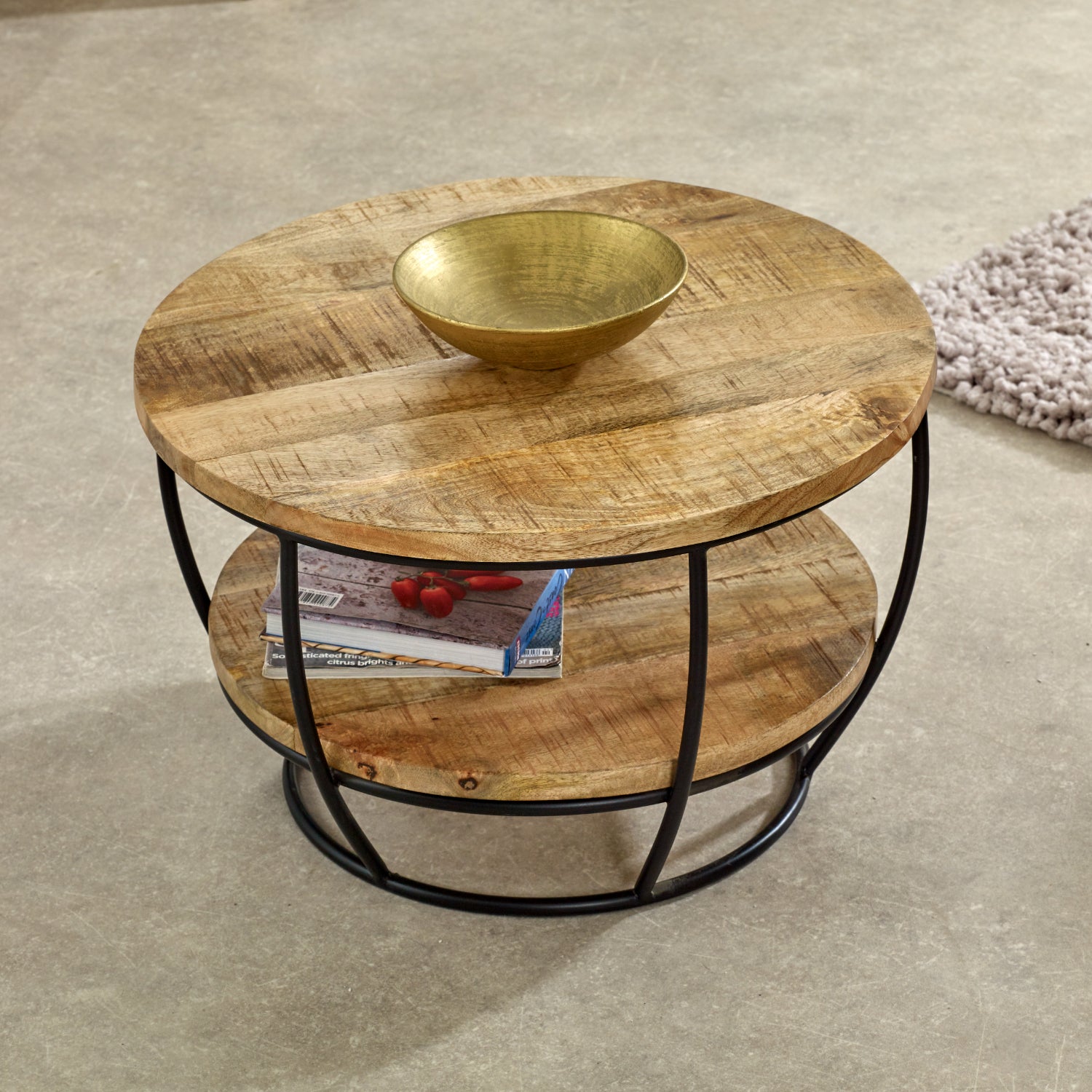Vogo Solid Wood & Metal Coffee Table With Shelf