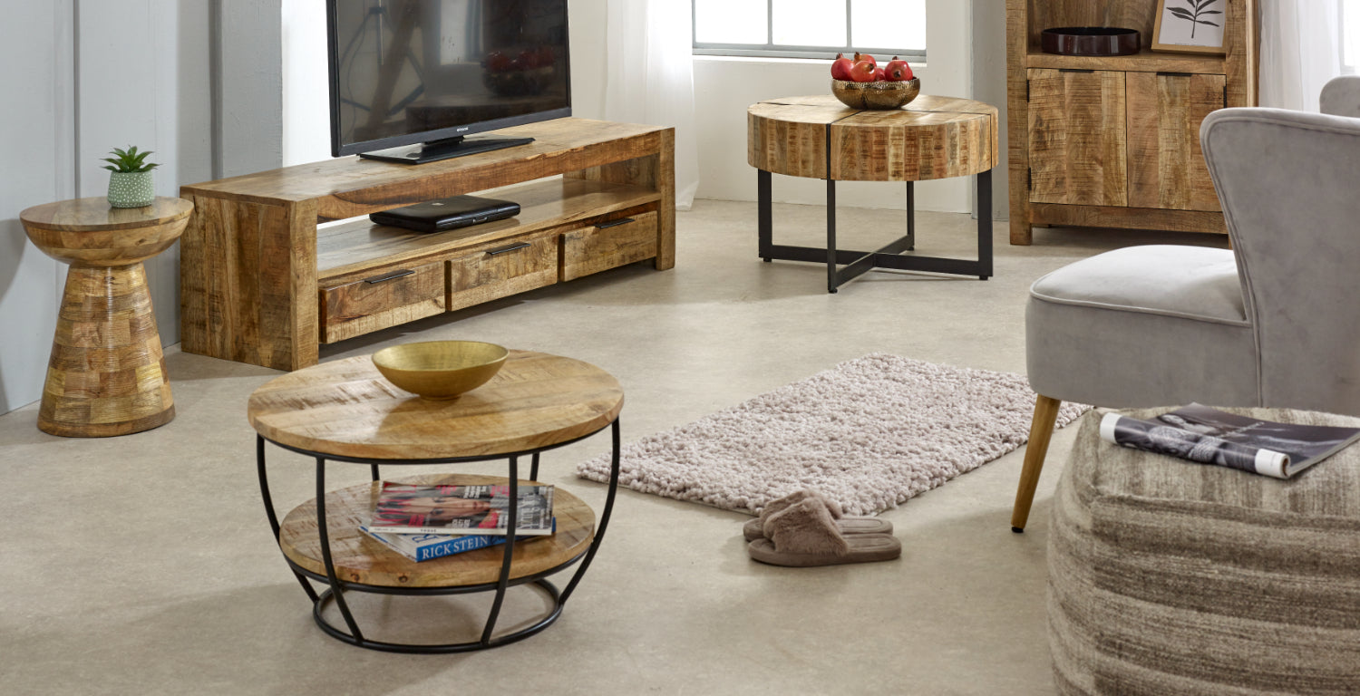 Vogo Solid Wood & Metal Coffee Table With Shelf