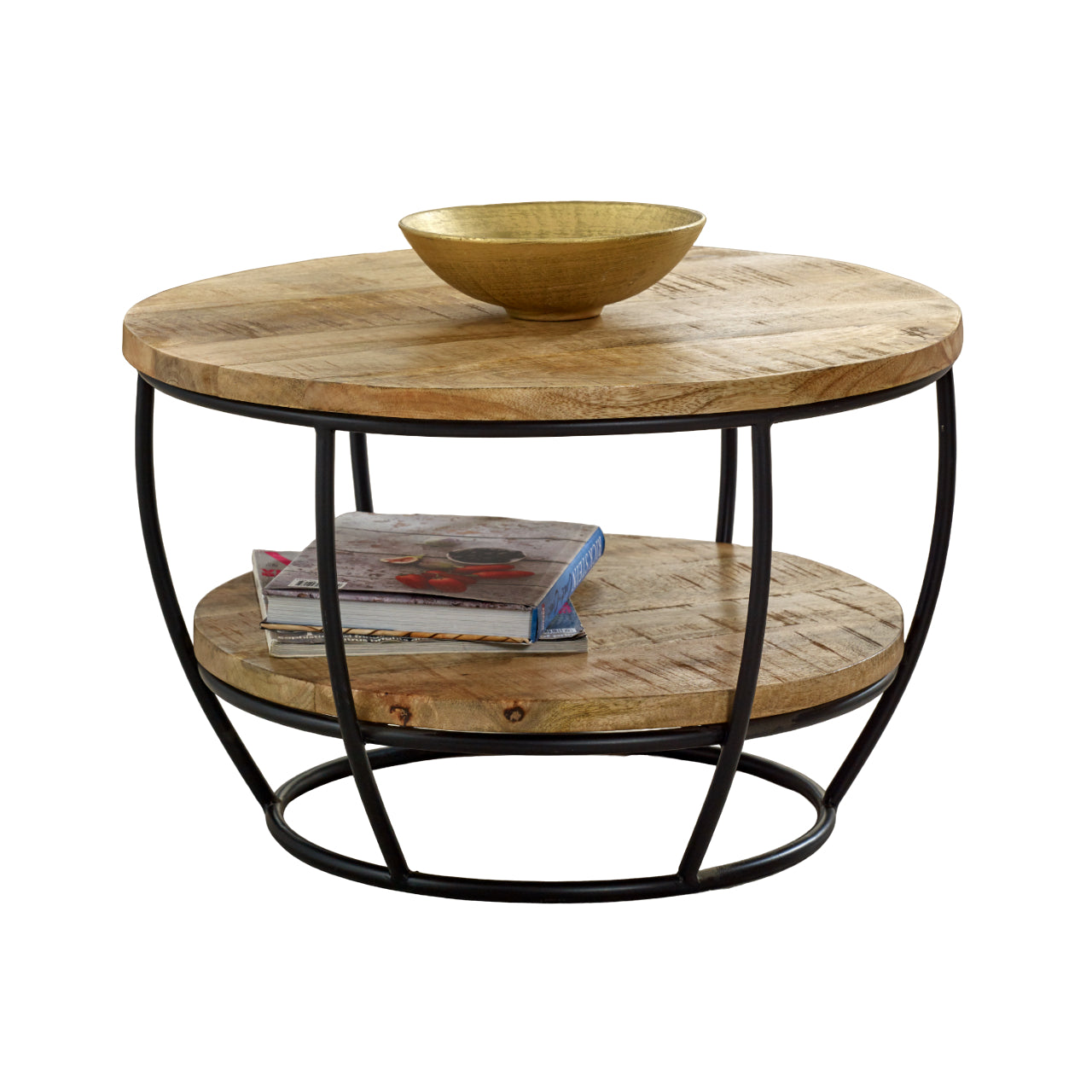 Vogo Solid Wood & Metal Coffee Table With Shelf