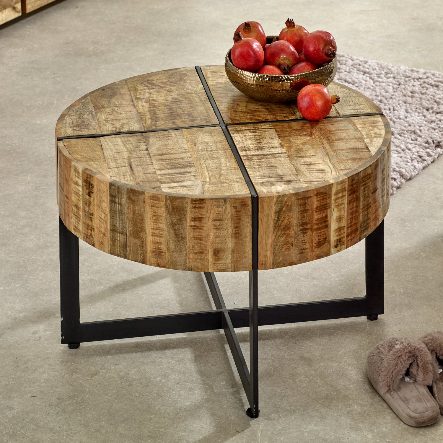 Vogo Solid Wood Coffee Table With Metal Legs