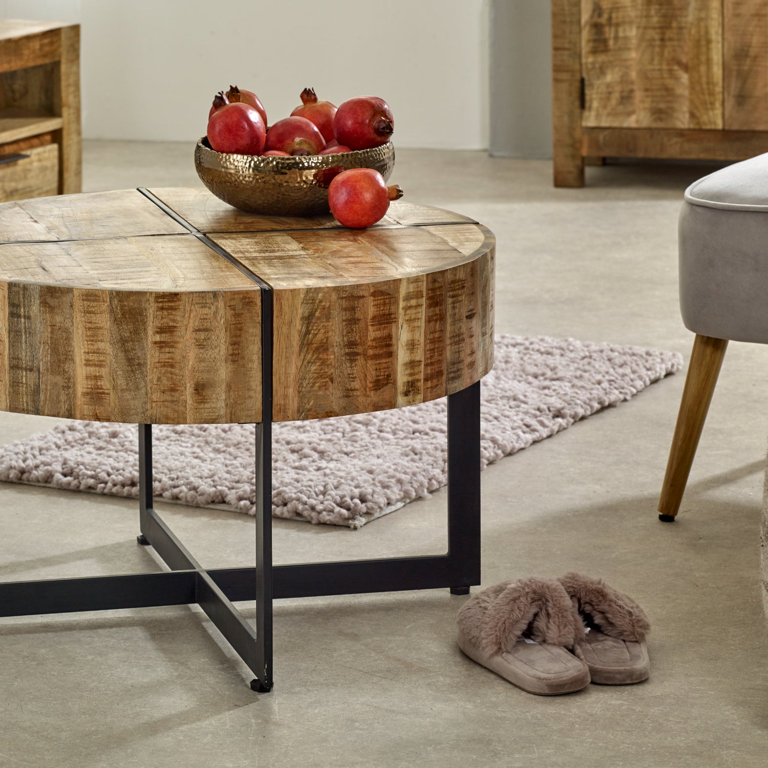 Vogo Solid Wood Coffee Table With Metal Legs