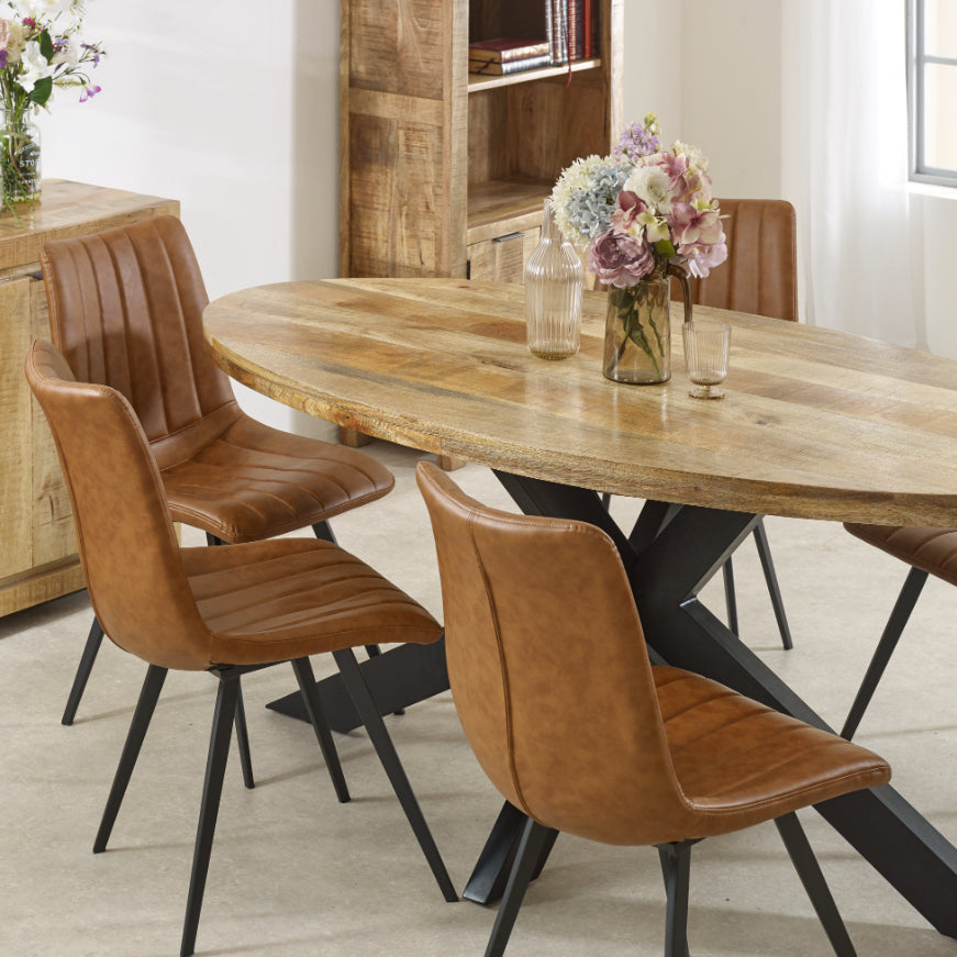 Vogo Solid Wood & Metal Oval Dining Table 6-8 Seater
