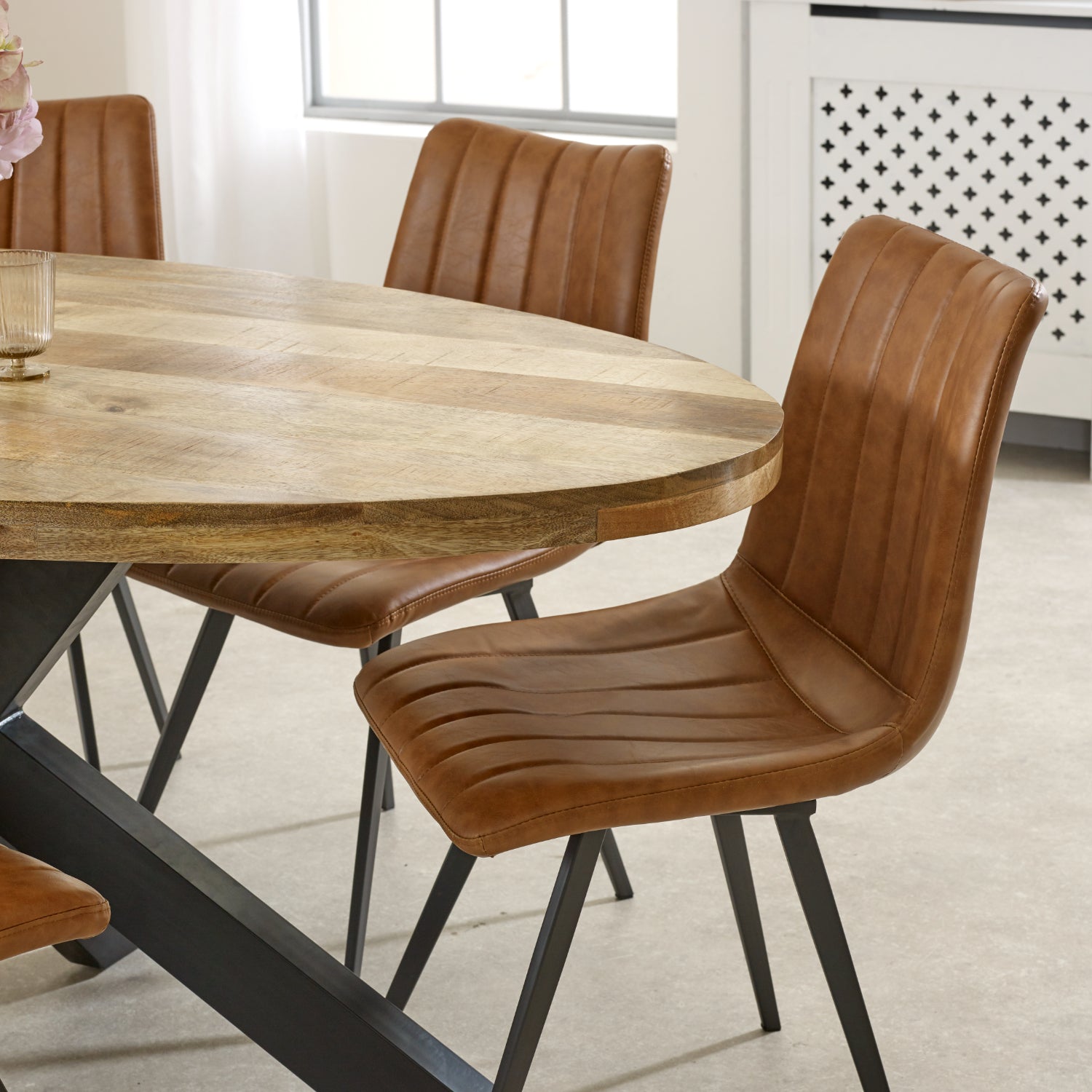 Vogo Solid Wood & Metal Oval Dining Table 6-8 Seater