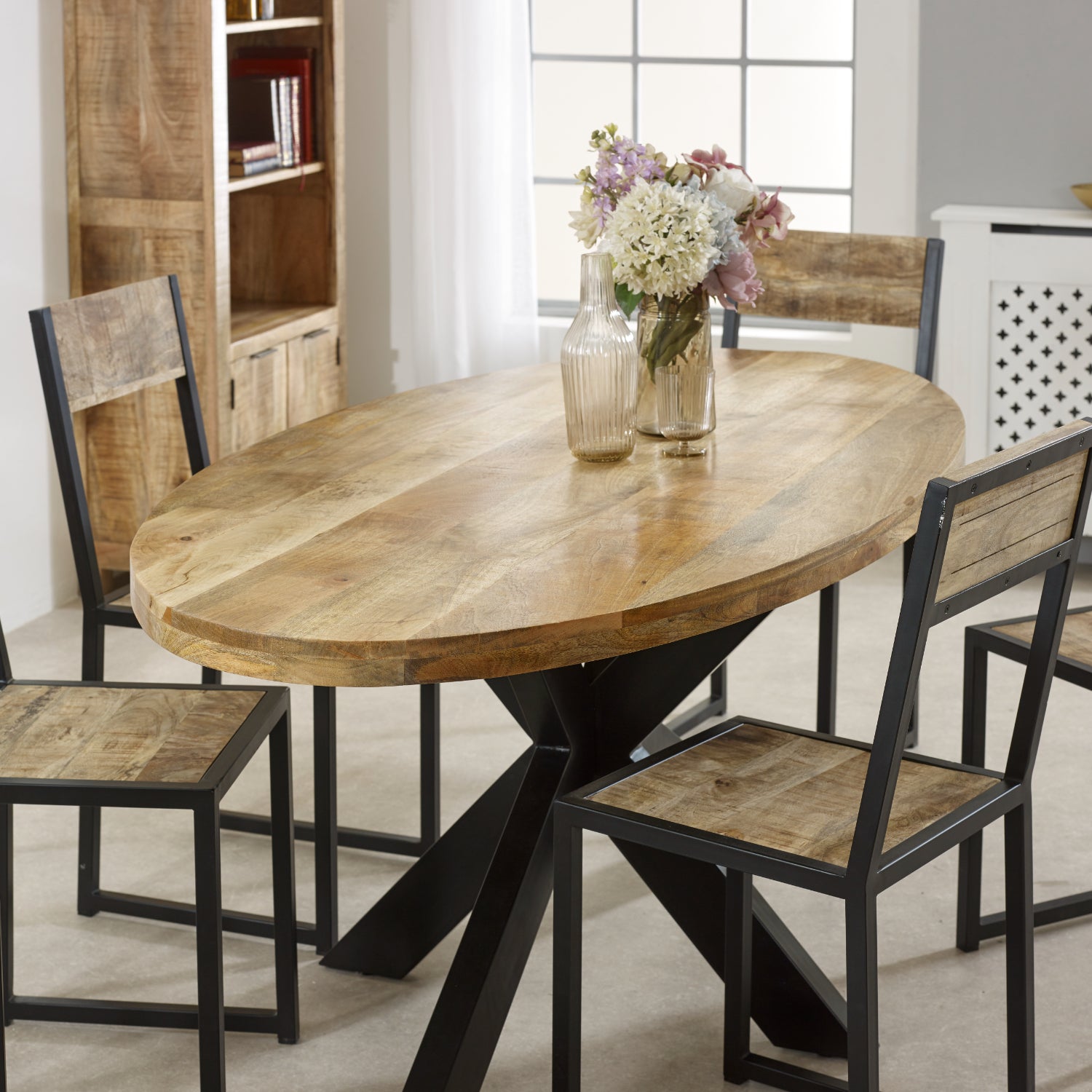 Vogo Solid Wood & Metal Oval Dining Table 6-8 Seater