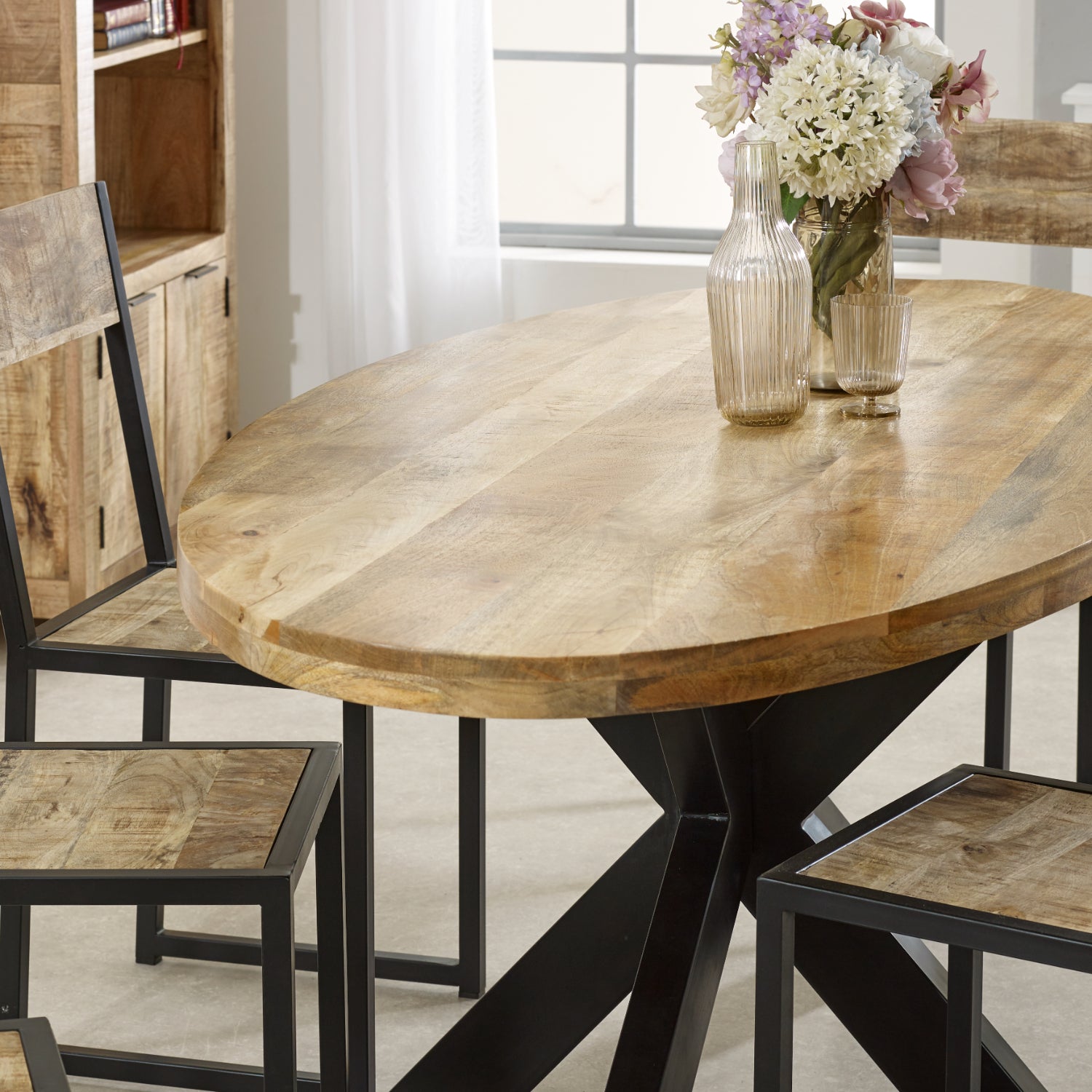 Vogo Solid Wood & Metal Oval Dining Table 6-8 Seater