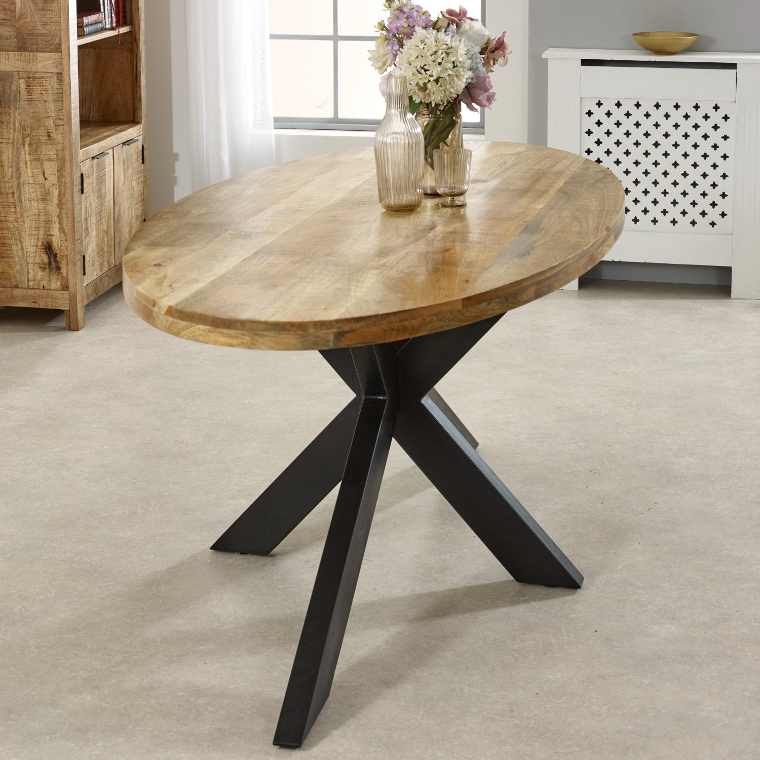 Vogo Solid Wood & Metal Oval Dining Table 6-8 Seater