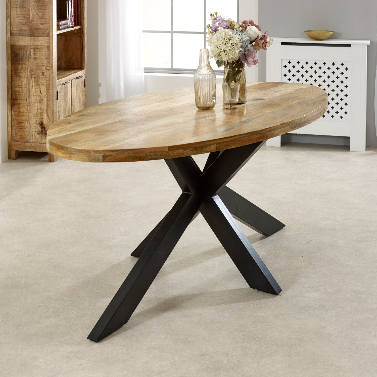 Vogo Solid Wood & Metal Oval Dining Table 6-8 Seater
