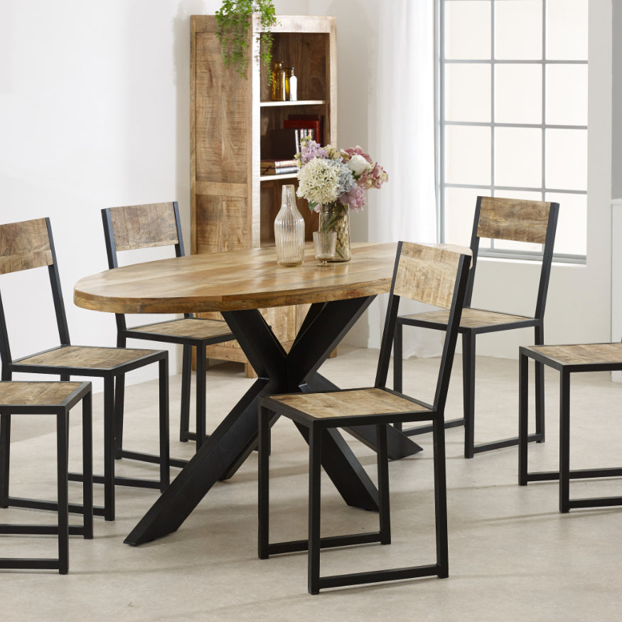 Vogo Solid Wood & Metal Oval Dining Table 6-8 Seater
