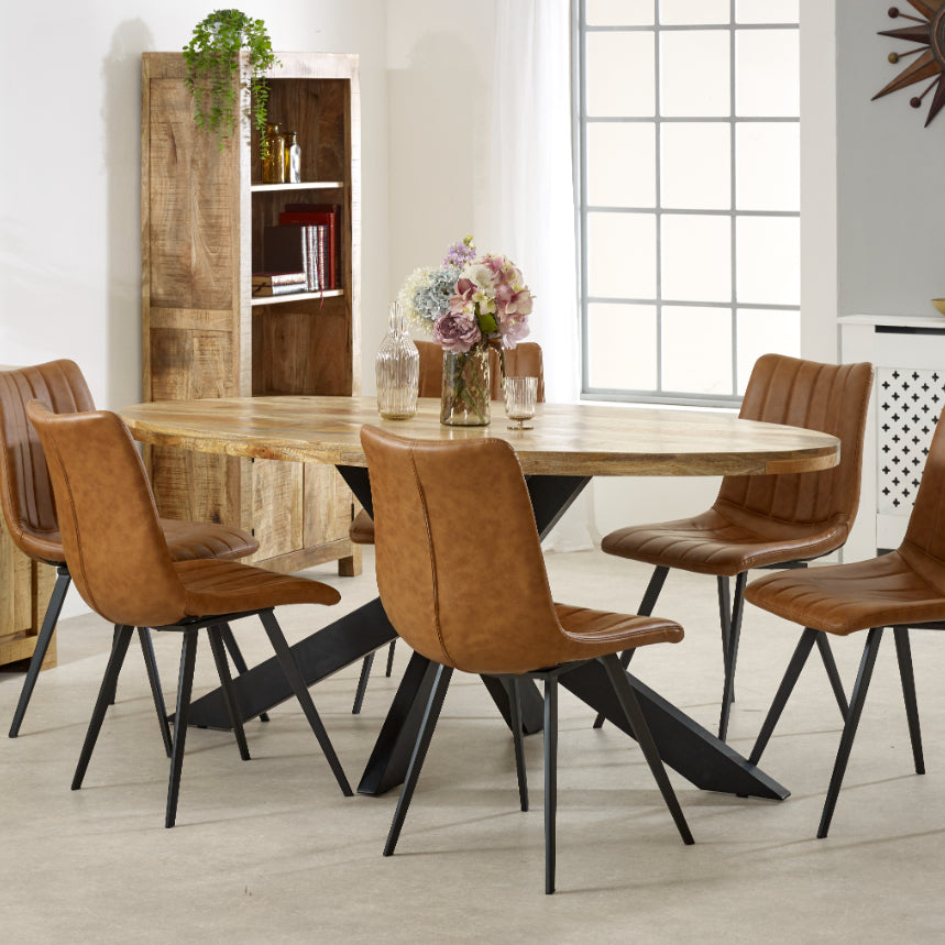 Vogo Solid Wood & Metal Oval Dining Table 6-8 Seater