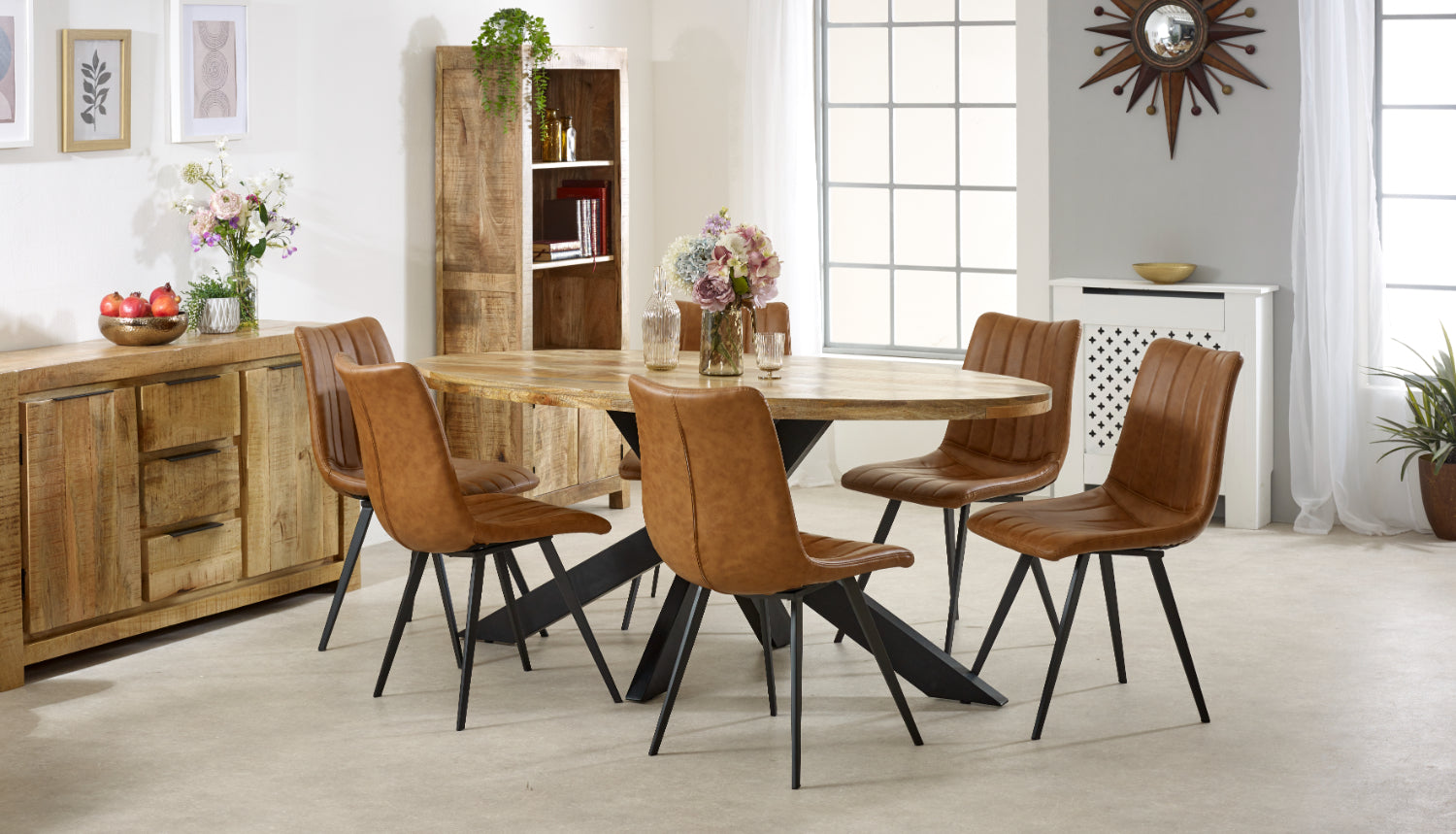 Vogo Solid Wood & Metal Oval Dining Table 6-8 Seater