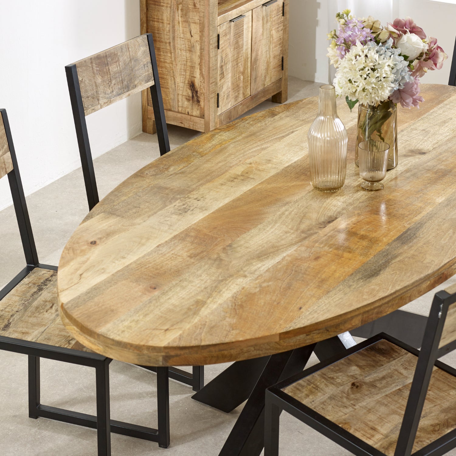 Vogo Solid Wood & Metal Oval Dining Table 6-8 Seater