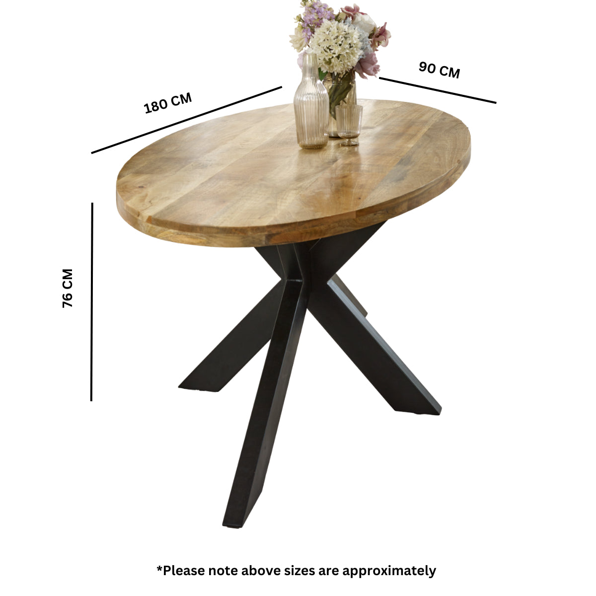 Vogo Solid Wood & Metal Oval Dining Table 6-8 Seater