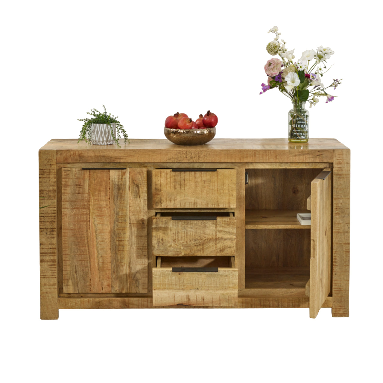 Vogo Solid Wood Large Sideboard 2 Door 3 Drawer