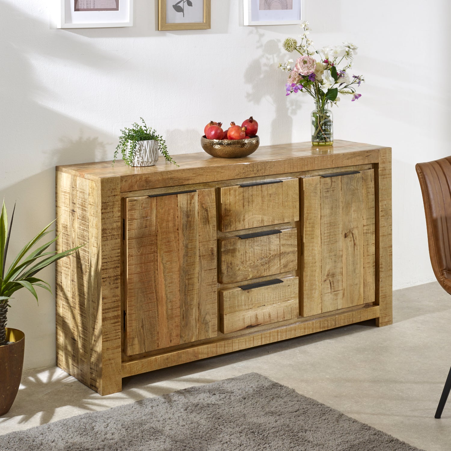 Vogo Solid Wood Large Sideboard 2 Door 3 Drawer