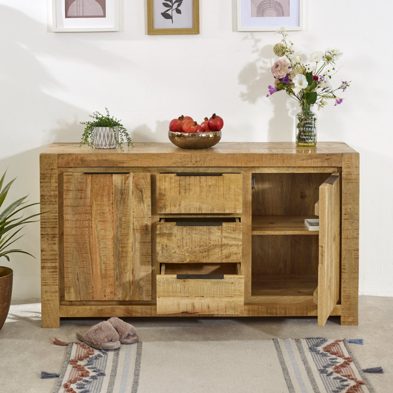 Vogo Solid Wood Large Sideboard 2 Door 3 Drawer