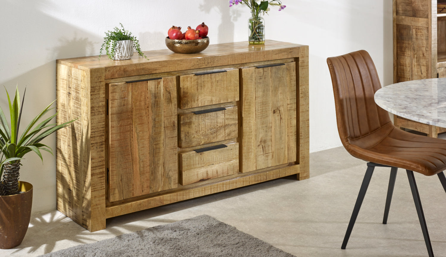 Vogo Solid Wood Large Sideboard 2 Door 3 Drawer