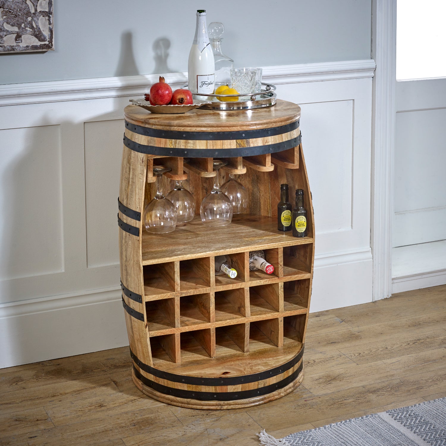 Vogo Solid Dark Wood Barrel Wine Sideboard
