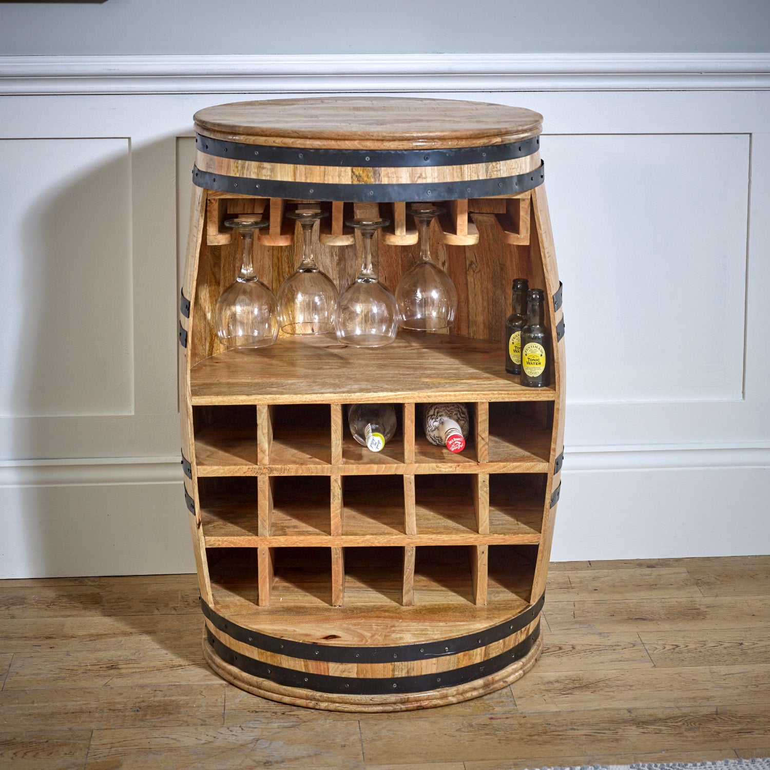 Vogo Solid Dark Wood Barrel Wine Sideboard