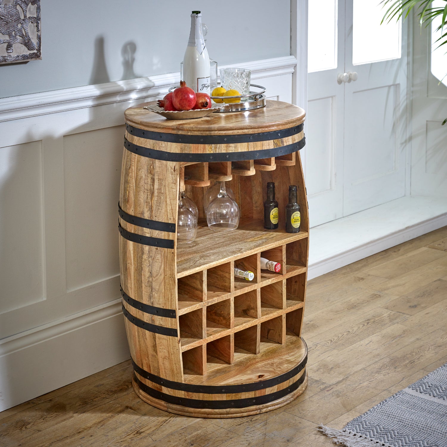 Vogo Solid Dark Wood Barrel Wine Sideboard